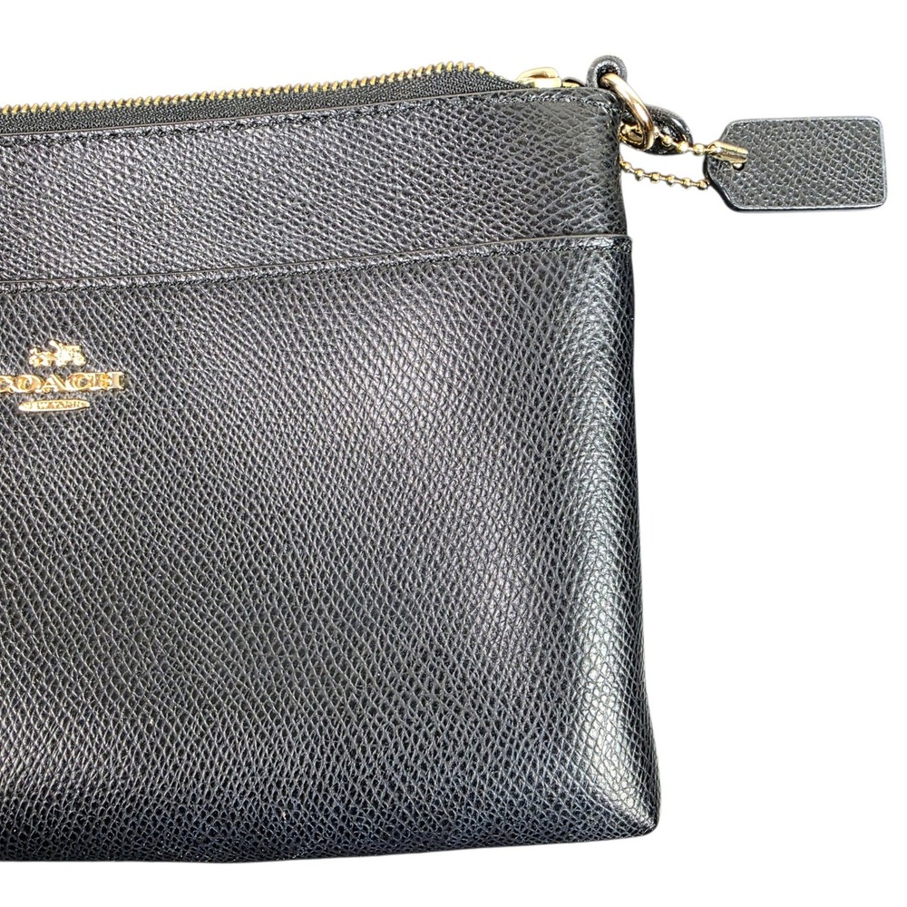Coach Wristlet Women OS Black Good Crossgrain Leather Gold Hardware Zip Pouch - Picture 7 of 11
